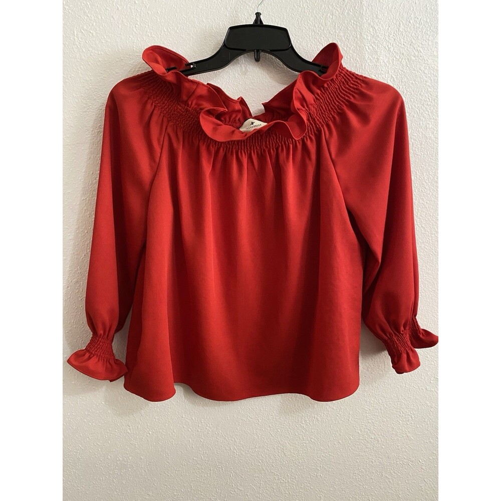 Tuckernuck Marguerite Off The Shoulder Blouse Red Ruffle Cuff Medium M D44